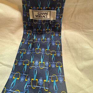 Gianni Versace 100 Percent Silk Medusa Tie, Blue and Yellow